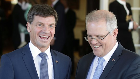 Energy Minister Angus Taylor with Prime Minister Scott Morrison.