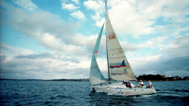 AFR Midnight Rambler sailing on smooth seas. The boat later won the storm-wracked 1998 Sydney to Hobart.