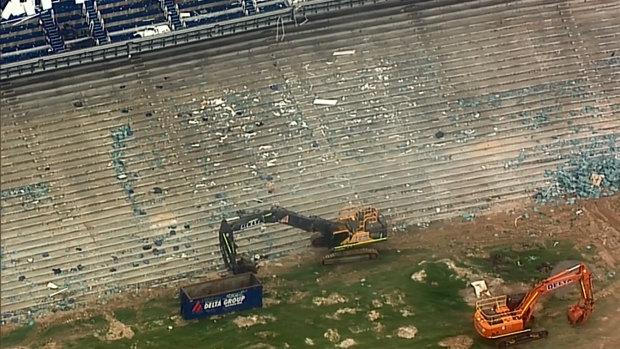 So-called soft demolition works are under way inside the stadium, where thousands of seats have been ripped out. 