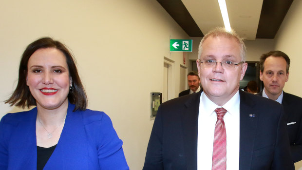 Prime Minister Scott Morrison (right) and incoming workplace minister Kelly O'Dwyer. 
