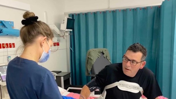 Premier Daniel Andrews, pictured in intensive care in March, is due to return to work later this month.