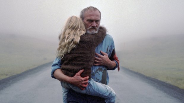 Ingimundur (Ingvar Sigurdsson) and his granddaughter Salka (Ida Mekkin Hlynsdottir) in a scene from A White, White Day. 