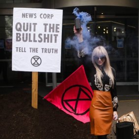 Larissa Payne, a staff member for David Shoebridge, during an Extinction Rebellion protest in 2020.