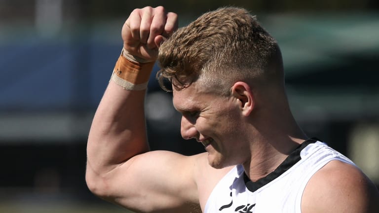 Will he play? Adam Treloar's body language was certainly positive on Tuesday.