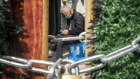 A resident in a locked-down compound in Shanghai.