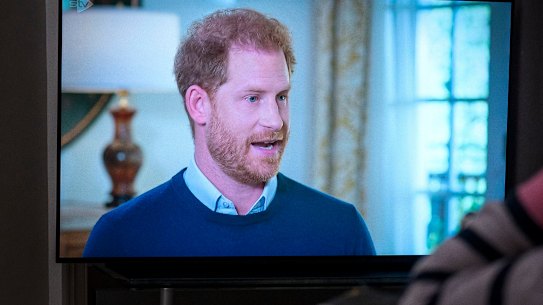 Prince Harry during his interview on Britain’s ITV, filmed at his California home.