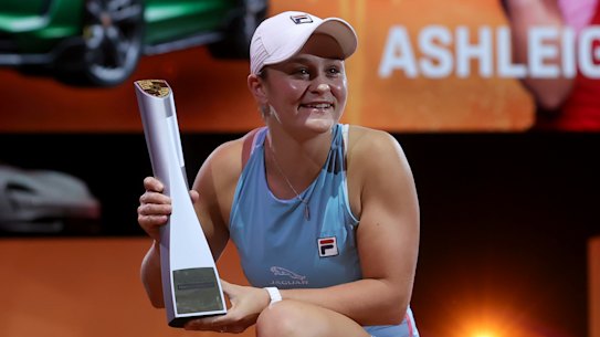Ashleigh Barty celebrates victory in Stuttgart during here stunning run of form on clay.