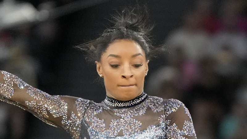 Biles’s stunning Olympic return in $4500 diamond-encrusted leotard in front of A-list crowd