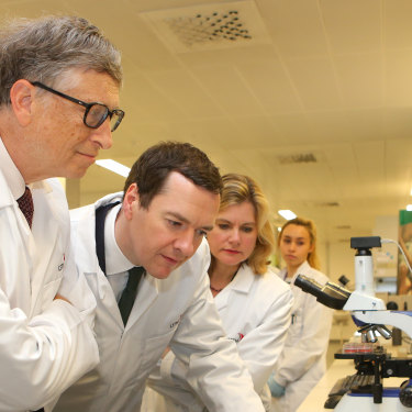 Gates in 2016 at the Liverpool School of Tropical Medicine, where he announced a multi-billion-dollar collaboration with the UK government to help end malaria.