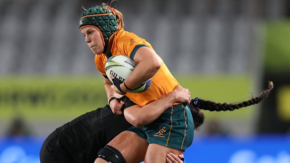 Emily Chancellor in action against New Zealand in Australia’s pool match at the Rugby World Cup.