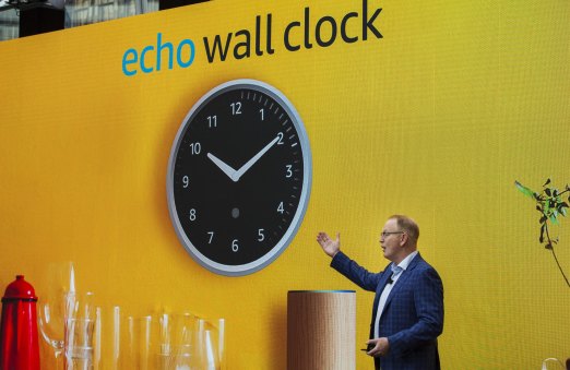 David Limp, senior vice-president of devices and services at Amazon, presents the Amazon Echo wall clock in September.
