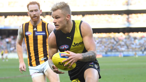 On the ball: Brandon Ellis was back to his best for Richmond in their 36-point win over Hawthorn.