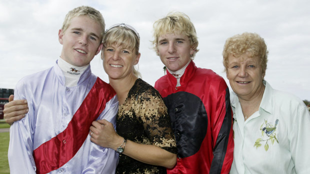 Early days: Tommy, left, and Nathan with mum Julie and grandmother Carina Caulfield at Broadmeadow in 2007.