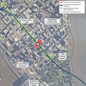 A map of the Albert Street Cross River Rail priority development area in the Brisbane CBD.