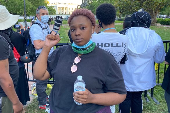 Vanjalic Tolbert protests outside the White House in Washington.