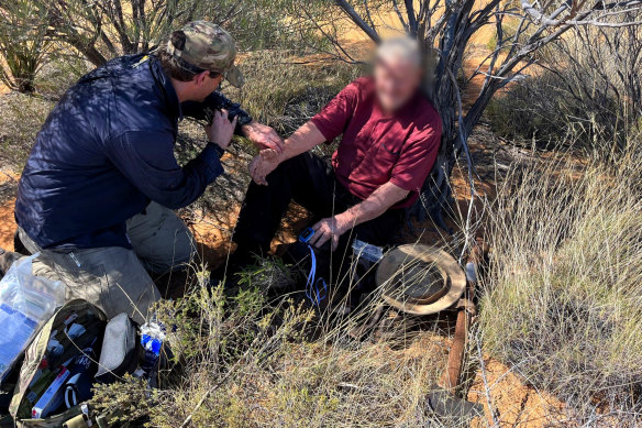 Police found the man resting against a tree about 14 kilometres from his car at the boundary of his rural WA property.