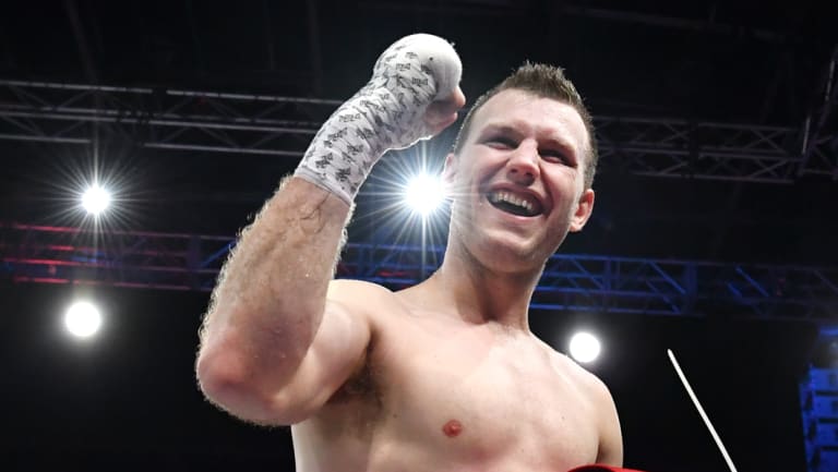 Next, please: Australian boxer Jeff Horn celebrates after knocking out Anthony Mundine.