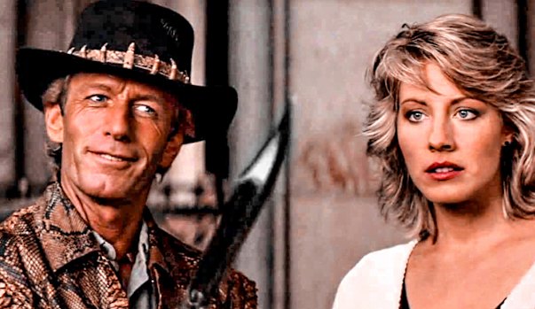 “That’s not a knife”: Paul Hogan and Linda Koslowski in Crocodile Dundee.