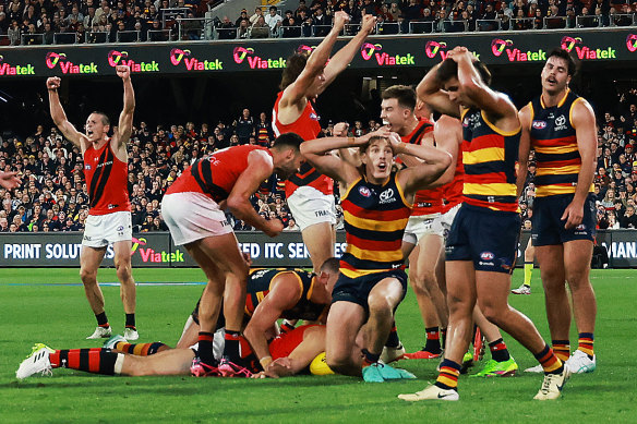 Crows left furious as Bombers hold on for win after controversial dying seconds