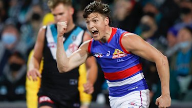 Laitham Vandermeer celebrates a goal.