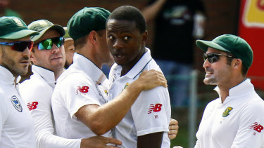 South Africa's Kagiso Rabada celebrates after taking a wicket in the second Test.