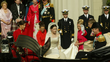 Princess Mary and Crown Prince Frederik after their wedding in Copenhagen Cathedral