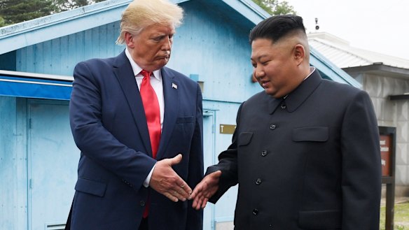 President Donald Trump meets with North Korean leader Kim Jong-un at the border village of Panmunjom in the Demilitarised Zone.