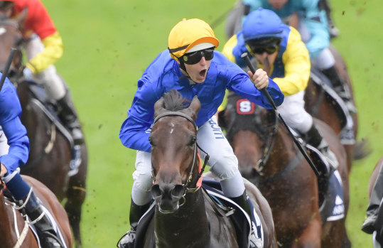 Beating the odds: Damian Lane rides Kiamichi to victory in the Golden Slipper at Rosehill.