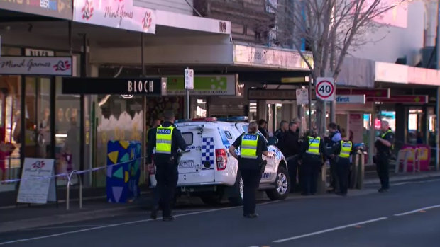 Police on Puckle Street in Moonee Ponds on Wednesday.