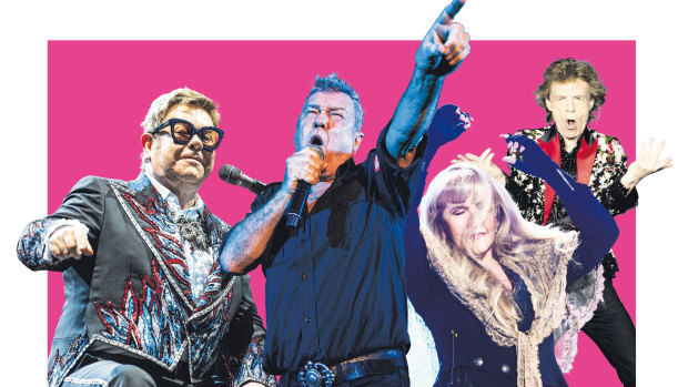 Boomers still booming: (from left) Elton John, Jimmy Barnes, Stevie Nicks and Mick Jagger.