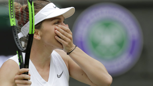 Did that just happen? Simona Halep contemplates the moment.