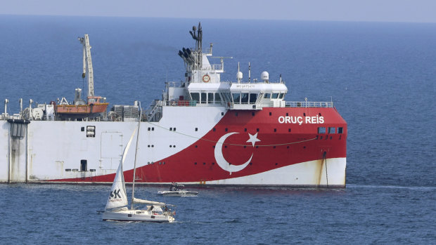 Turkey’s research vessel, Oruc Reis anchored off the coast of Antalya on the Mediterranean.