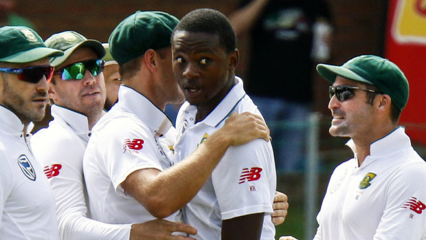 South Africa's Kagiso Rabada celebrates after taking a wicket in the second Test.