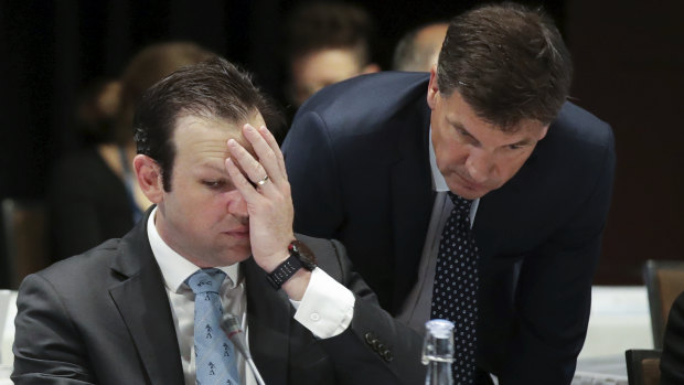 The strain seems to show for Minister for Resources, Matthew Canavan, in talks with the Minister for Energy, Angus Taylor, at the COAG meeting.