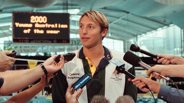 Ian Thorpe chats to the media. 