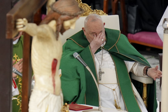 Pope Francis presides over a mass in St. Peter’s Square on February 9.