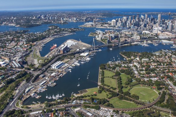 An aerial view of the industrial western harbour.