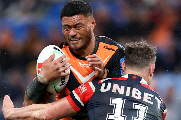 Stefano Utoikamano was targeted by the Roosters on Sunday.