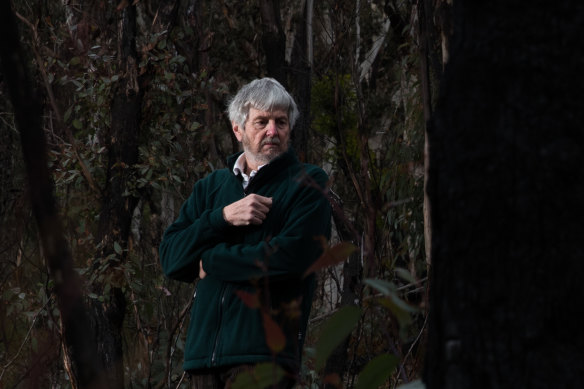 Ian Brown, one of the report's authors, in a part of the Blue Mountains National Park near Mount Victoria, which burnt because an RFS backburn got out of control. 