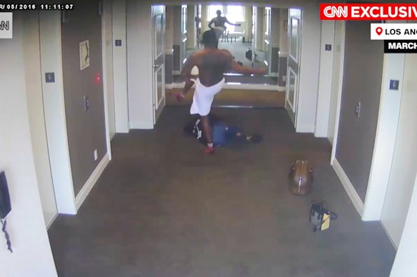 This grab taken from hotel security camera video and aired by CNN appears to show Sean “Diddy” Combs attacking singer Cassie in a Los Angeles hotel hallway in March 2016.