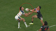 Taine Tuaupiki knocks the ball on against the Cowboys.