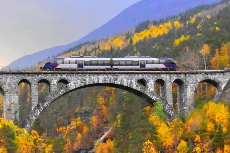 Acrtic Circle Express Train crosses Lylling Bridge 