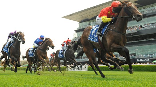Kerrin McEvoy rides Wild Ruler to victory in the Inglis Nursery  at Randwick.