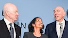 Macquarie Group chairman Glenn Stevens, chief executive Shemara Wikramanayake and CFO Alex Harvey ahead of the 2024 AGM.