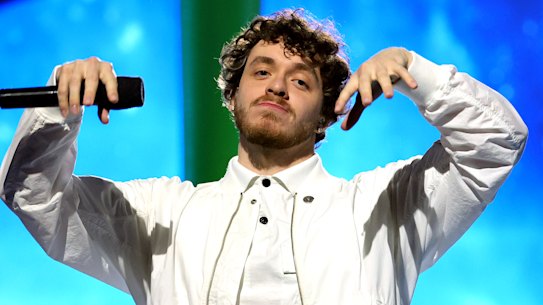 SANTA MONICA, CALIFORNIA - APRIL 09: Jack Harlow performs onstage during the Nickelodeon’s Kids’ Choice Awards 2022 at Barker Hangar on April 09, 2022 in Santa Monica, California.