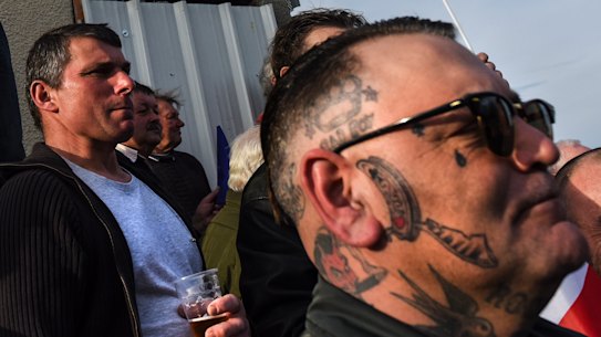 Supporters of French far right candidate, Marine Le Pen, gather for a rally in La Trinité-Porhoët, in 2017