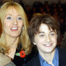 The stars from left to right; Rupert Grint, Daniel Radcliffe and Emma Watson with the author JK Rowling, at back, arrive for the world film premiere of Harry Potter and the Philosopher’s Stone in London in 2001.  