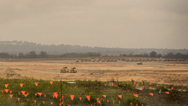 Construction progress on the site of Sydney’s second airport near Badgerys Creek.