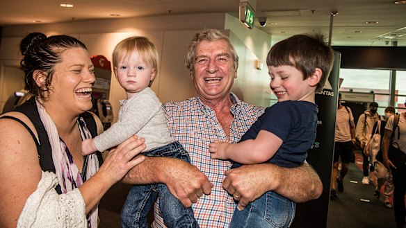 Alan Kinkade reuniting with Tom Kinkade-Jones aged 2 and Daughter Allison Kinkade-Jones and other grandson James Kinkade-Jones aged 14 months.