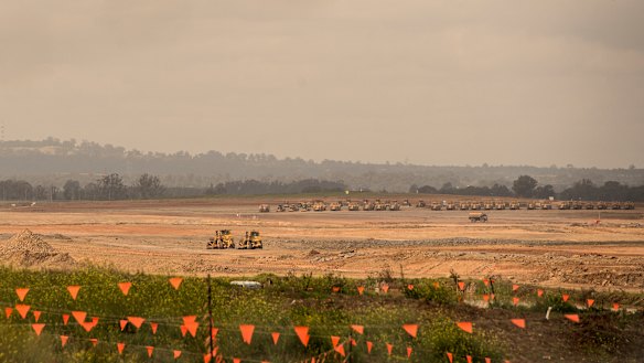 Construction progress on the site of Sydney’s second airport near Badgerys Creek.